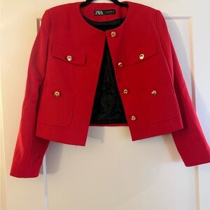 Zara Red Blazer with Gold Accents